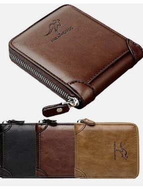 **AIKS KANGAROO  Light Brown/tan  Zippered Bi-fo Wallet